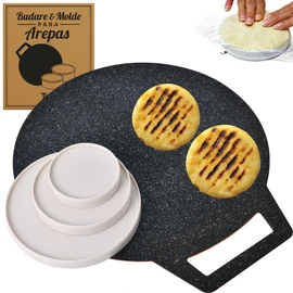 Budare for Arepas 12" + Molde para Arepas (5.9", 4.3", 3.1") – Plancha para Arepas Colombianas y Venezolanas – Budare para Arepas Venezolanas