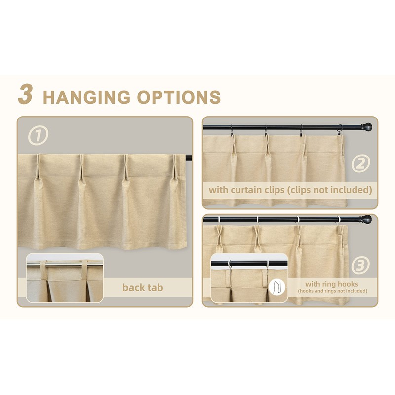 DriftAway Pinch Pleat Valance for Kitchen Window Blackout Faux Linen