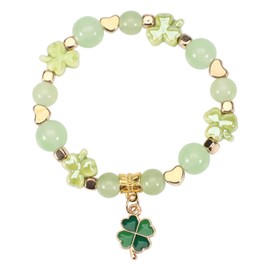 St.Patrick’s Day Bracelets for Women Girls Lucky Leaf Shamrock Charm Bracelet Green Beaded Stretch Bracelet Festive Costume Party Accessory, no gemstone