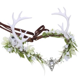 MOSTORY Light up Antler Crown - Handmade Woodland Elf Crown Forest Flower Headpiece Leaf Fairy Circlet for Women Girls Renaissance Carnival Masquerade Cosplay Photo Shoot