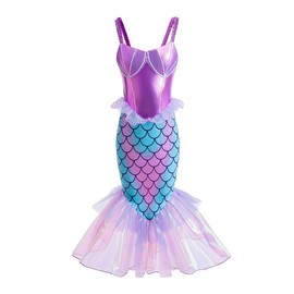 HomeChi Disfraz de Princesa Sirena Sin Manga para Niñas - Vestido de Sirena Pequeña Ariel - Disfraz de Fiesta de Halloween, Vestido de Cumpleaños de Navidad, Regalo para Niñas de 3 a 10 Años, 120CM