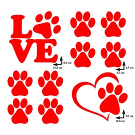 Paws Dog Paws Heart Love Paws Stickers Pack 10 Pieces for Car or Motorbike, Bike or Scooter (Yellow)