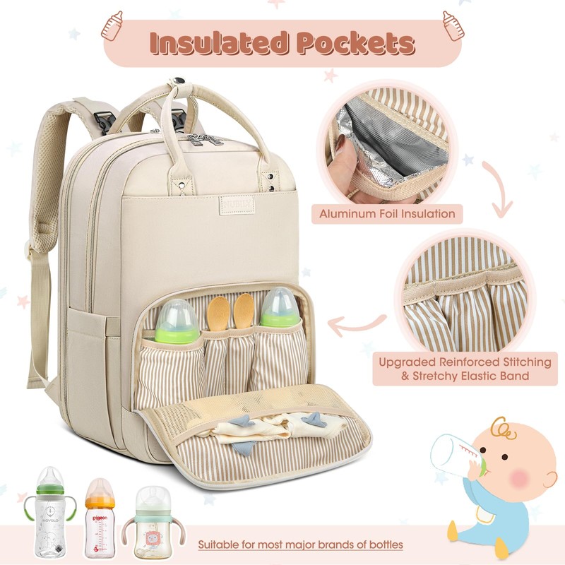 RAINSMORE Baby Changing Backpack Large Changing Bag Backpack with Pram