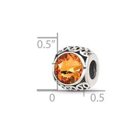 JewelryWeb 9.1mm 925 Sterling Silver Reflections Artisan Oxidized Orange Crystal Bead-Bead Charm Pendant Necklace for Women