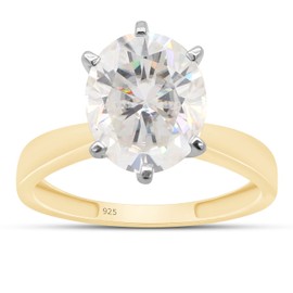 SAVEARTH DIAMONDS Oval Cut Lab Created Moissanite Diamond Solitaire Engagement Ring In 14K Yellow Gold Plated 925 Sterling Silver Jewelry For Women (VVS1 Clarity, 2.40 Cttw) Size-6