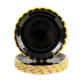 AHPYEUHK 50 Pcs Black Paper Plates 9 Inch Birthday Decorations Dinnerware Lace Gold Dessert Plates for Birthday Wedding Party Supplies Tableware
