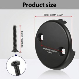 Bathtub Overflow Drain Cover 3-1/8 Inch Two Hole Tub Overflow Face Plate with Mounting Screws Black for Most Standard Bath Tub Drains