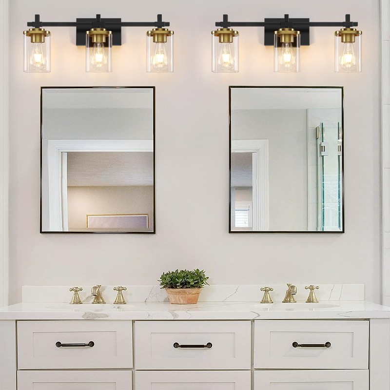 Spiglamm 3-Lights Black and Gold Bathroom Light Fixtures Over Mirror,