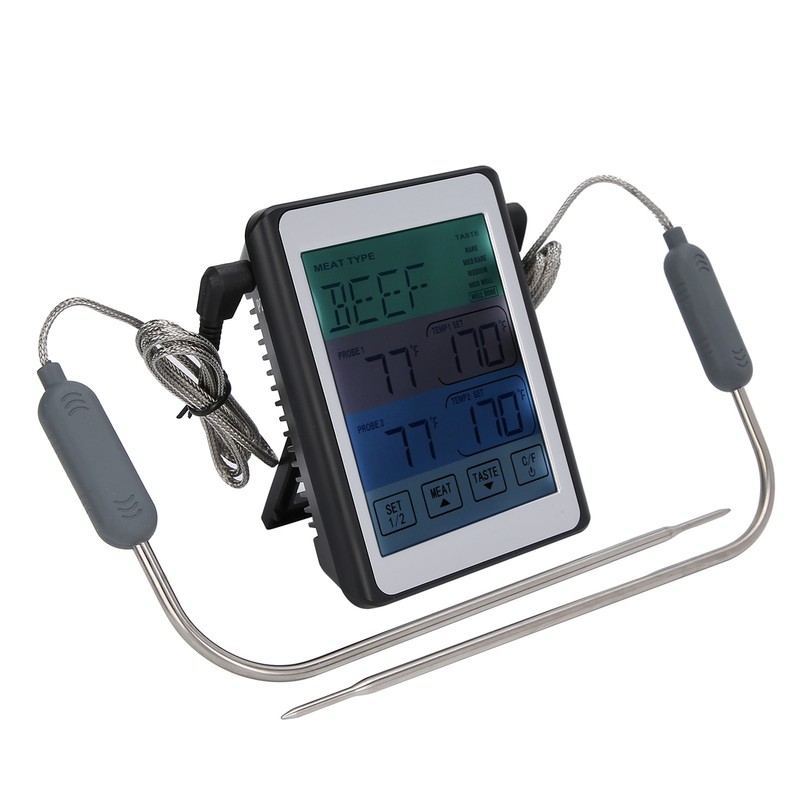 Digital Thermometer Dual Probe Meat Temperature Meter Tester Timer Alarm