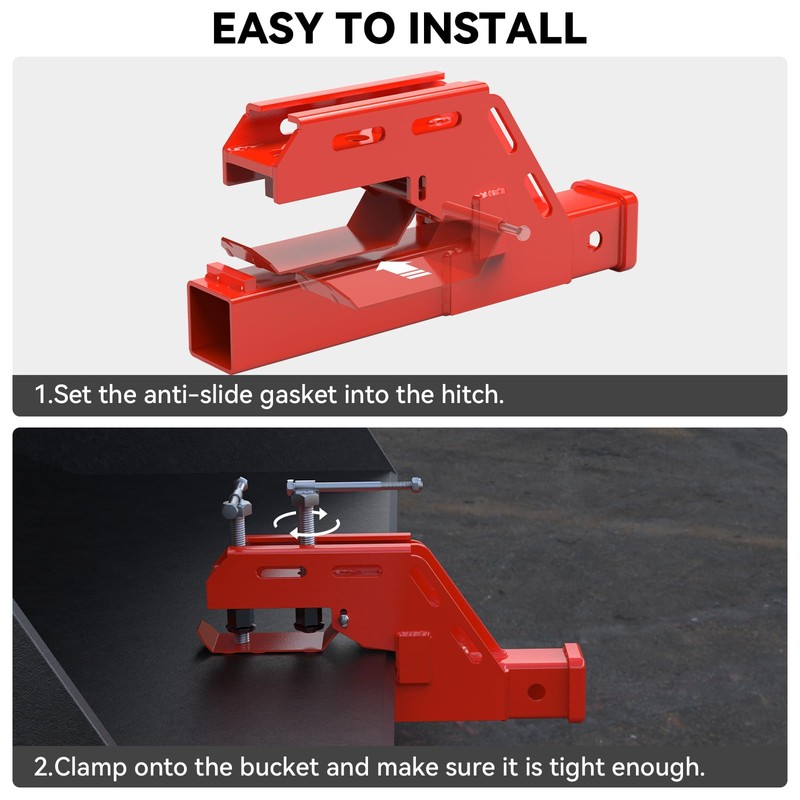 Clamp on Trailer Hitch 2" Receiver for Tractor Bucket, Non-Slip