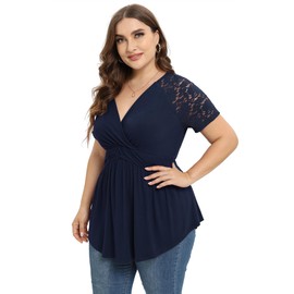 TIANZHU - Camisetas de Talla Grande para Mujer, Lindas y fluidas, con Cintura Imperial, Ropa Sexy y Formal, Tallas Grandes para Mujer, Azul Marino, 5XL