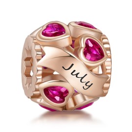 NINGAN Birthstone Charms for Bracelets Rose Gold Charm 925 Sterling Silver Openwork Beads Charms, Love Heart Charms for Bracelets and Necklaces, Cubic Zirconia, Cubic Zirconia