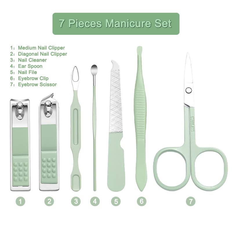 Manicure Set - 7 Pieces Professional Travel Nail Clippers with