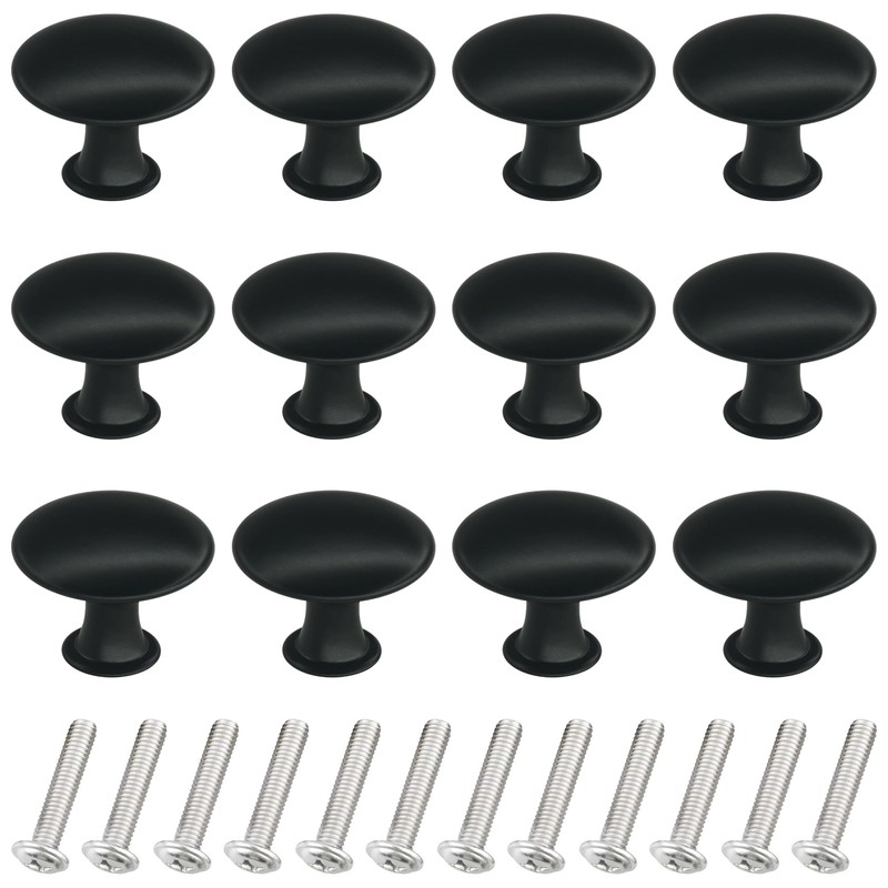 DDHOMIN 12 PCS Round Drawer Knobs Pulls,Cupboard Door Knobs (Black)