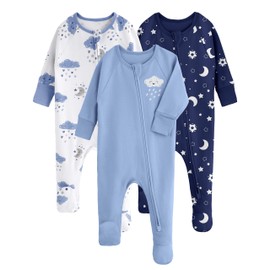 Yoofoss Baby Pajamas 100% Organic Cotton Baby Sleepers for 3-6 Month Boys Girls Clothes, 3-Pack Soft infant Toddler Footed PJs with Mitten Cuffs, Zipper Footies Pajamas