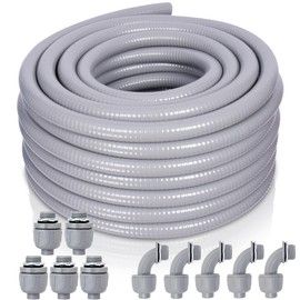 Feotech Liquid-Tight Conduit and Connector Kit - 1/2 Inch 50 FT Non Metallic Liquid Tight Electrical Conduit with 5 Straight and 5 Angle Fittings