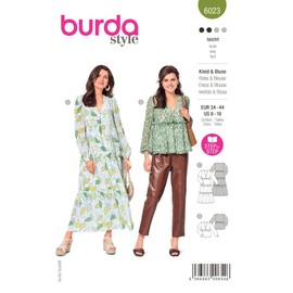 Burda Style Catalogue Sewing Pattern Romantic Dress and Semi-Transparent Blouse | Ladies Size 8-10 | Sewing Level: Light #6023