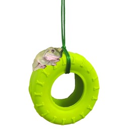 JSLZF Tree Frog Habitat with Terrarium Decor, Frog Climbing Swing and Suction Cup Hook, Green Rubber Climbing Toy