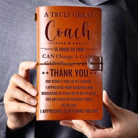 Hiipeenow Coach Appreciation Gifts for Men Women, Leather Travel Journal 140 Pages Presents, Baseball Softball Soccer Basketball Swim Football Coach Gifts, Christmas Birthday Thanksgiving Gifts