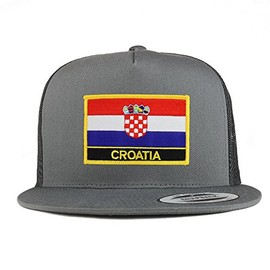 Trendy Apparel Shop Croatia Flag 5 Panel Flatbill Trucker Mesh Snapback Cap - Charcoal