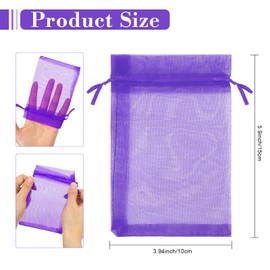 Organza Bags, Organza Bags 4x6, Party Favor Bags with Drawstring, Jewelry Bags, Mesh Bag, Favor Gift, 100Pcs Gift Bag for Wedding Favors, Festival, Makeup, Soaps, Wrapping Supplie, Candy bags --Purple