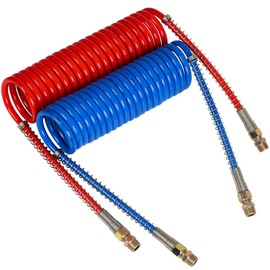 Vitonsbay Coiled Air Set Line Assemblies,Red & Blue Truck Trailer Coiled Airline Kit for Semi Truck Tractor Trailer,1/2" NPT Fittings(15' Length：2 X 12 Leads