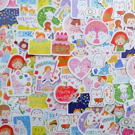 hanairo Flake Seals, Bulk Set of 100, Notebook, Diary, Album, Handmade Stickers, Stylish (Message)