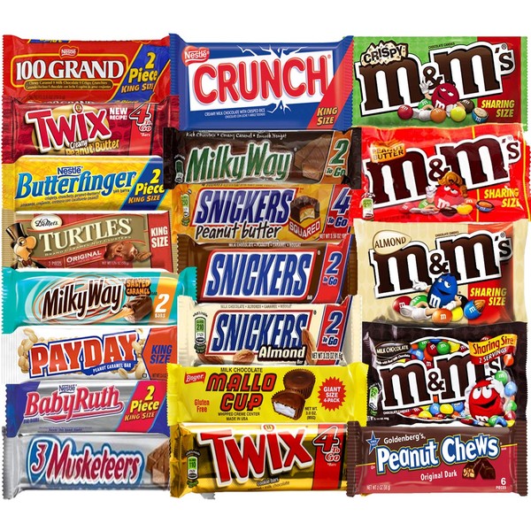 Chocolate Bars - Bulk Chocolate - Assorted Chocolates King Size Mix, All Your Favorite Chocolate Bars Including M&M, Snickers, Twix and More, 20 Extra Large Bars (King Size)
