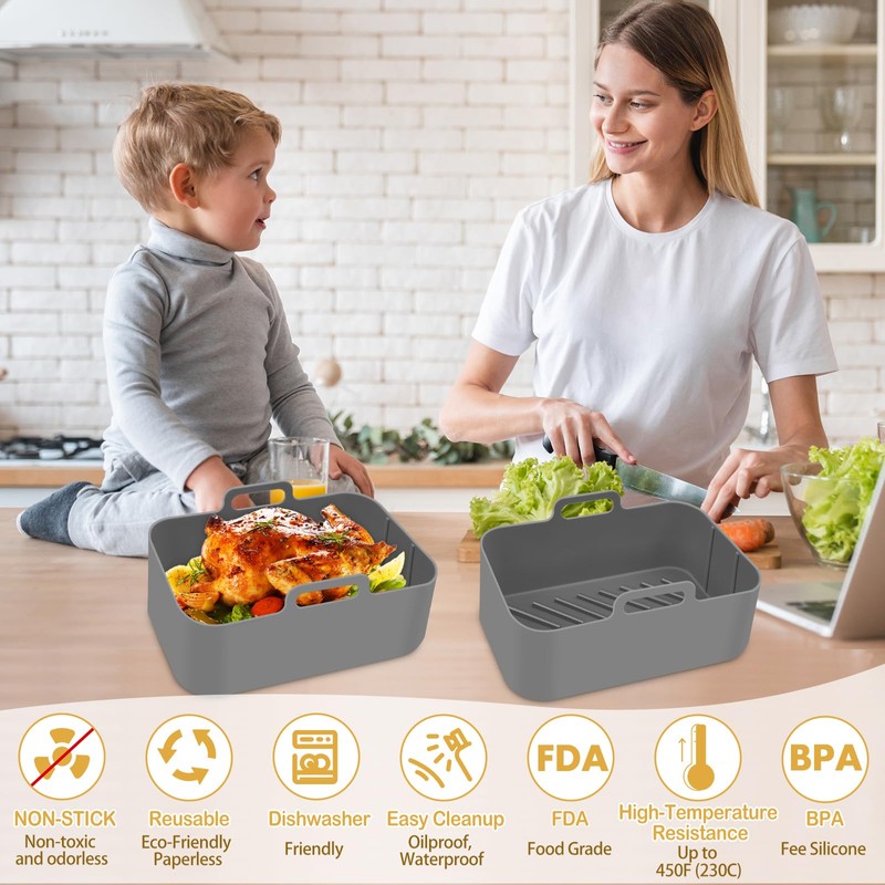 Silicone Air Fryer Liners 10QT, Reusable Airfryer Basket Liners Rectangular