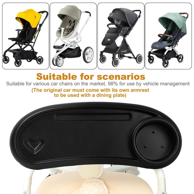 volumoon Universal Pram Tray with Drink Holder, Adjustable Snack Tray