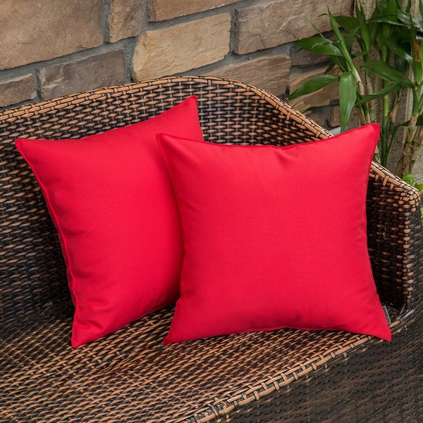 MIULEE Pack of 2 Decorative Outdoor Waterproof Pillow Covers Square Garden Cushion Sham Throw Pillowcase Shell for Christmas Patio Tent Couch 18x18 Inch Red