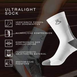 liiteGuard ULTRALIGHT RUNNING SOCKS Ultralight Runner Compression Stockings Women Men Running Sports Comfortable Anti-Blisters Compression Socks, White, 40-43