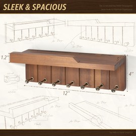 Rebee Vision Farmhouse Key Holder Wall Mount - Decorative Mail Organizer with 7 Key Hooks and Wall Shelf - Rustic Home Decor for Apartment Essentials (Acacia Wood)