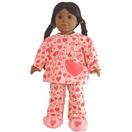Unbranded CLOSEOUT! Pink Heart Flannel Pajamas fit 18" American Girl Size Doll