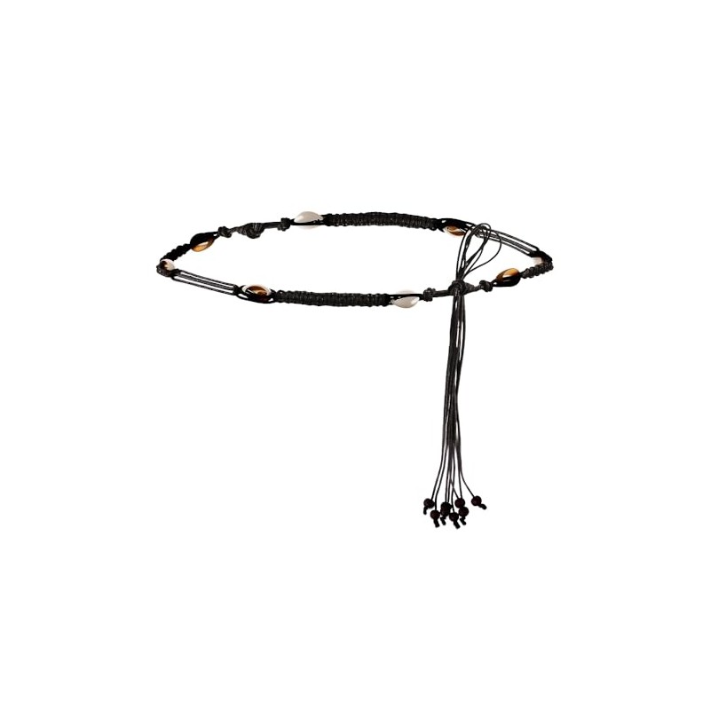 Boho Braided Shell Fringe Belt with Wooden Beads Adjustable Handmade