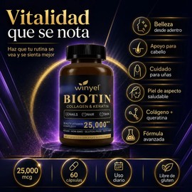 Biotina Con Colágeno Queratina Belleza 60 Cápsulas Diario