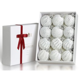 Adornos rústicos de bolas de Navidad de color blanco y plateado, decoraciones clásico de árbol de Navidad de 3.15 pulgadas, 12 adornos de lujo para árbol de Navidad, decoración del hogar