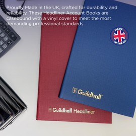 Exacompta - Ref 38/14Z - Guildhall - Headliner Case bound Hardback Account Book, 298 x 203mm, 14 Cash Column, 80 Pages, Tamper-Proof, Precision Ruled 95gsm Ledger Paper - Burgundy