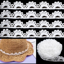 SmallCat 4 Yards Lace Ribbon, 0.63" Wide White Crocheted Lace Sewing Trim, Vintage Scalloped Edge Crafts Laces, Embroidery Laces DIY Decoration for Wedding, Scrapbooks, Bouquet