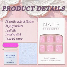 French Tip Press on Toenails Square Fake Toenails Glossy White Nail Tip Short Acrylic False Toes Nails with Flower Designs Pink Artificial Beach Full Cover Spring Summer Toenail for Women Girls 24Pcs