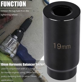77080 Harmonic Balancer Socket Tool 19mm Fits for Honda Use with 1/2" drive & 50mm Crank Pulley Wrench Holder Crankshaft Pulley Removal Tool Fits for Honda Acura