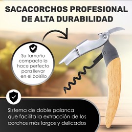 Iroko Professional Robust Elegant Stainless Steel Corkscrew with Wooden Handle – Wine Opener – Waiters Corks – Manual Corkscrew