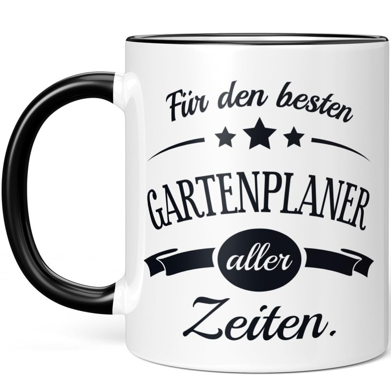 JUNIWORDS Tasse, Für den besten Gartenplaner aller Zeiten, Schwarz (6082740)