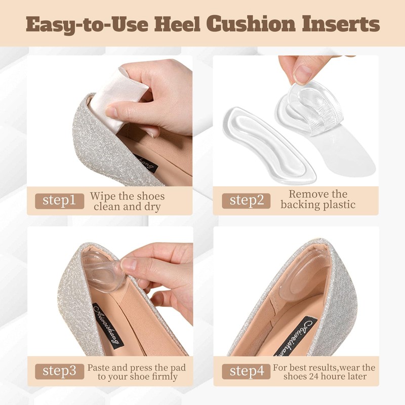 EACOZY Heel Grips, Clear Shoe Heel Inserts, Heel Cushion Pads