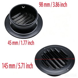 1 PCS 4 Inch Black Stainless Steel Air Vents Cover Flat Ducting Air Outlet Louvered Grille Cover with Screen Mesh for Wall Garage, Kitchen, Attic and House Ventilation