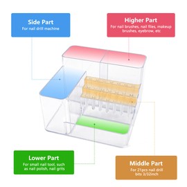 Nail Drill Holder, 21 Holes Nail Drill Machine & Bits Storage Box, Acrylic Nail Drill Bit Holder Professional Nail Tools Organizer, Nail Desk Organizer for Nail Tech