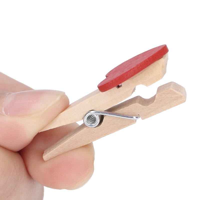 Hztyyier 50 Pinzas de Madera con Corazón Rojo, Mini Pinzas