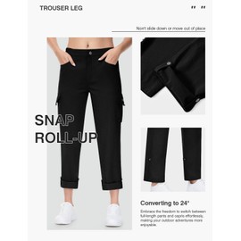 TBMPOY Women's Quick Dry Hiking Pants Convertible Lightweight Roll Up Cargo Pockets Travel Essentials Waterproof Work Black S