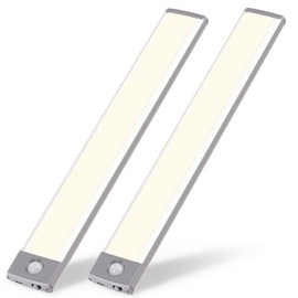 Rumgug Under Cabinet Lights,USB Rechargeable Kitchen Night Light,54-LED Battery Operated Counter Closet Lighting,Wireless Motion Activated Light for Cabinets Cupboard Pantry(Warm Light 2Pack