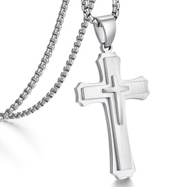 Jiahanzb Men's Cross Necklace Stainless Steel Cross Pendant Jesus Christ Necklace 316L Stainless Steel Cross Necklace Pendant for Men Large Cross Necklace for Men Cross Jewelry for Men 24 Inch
